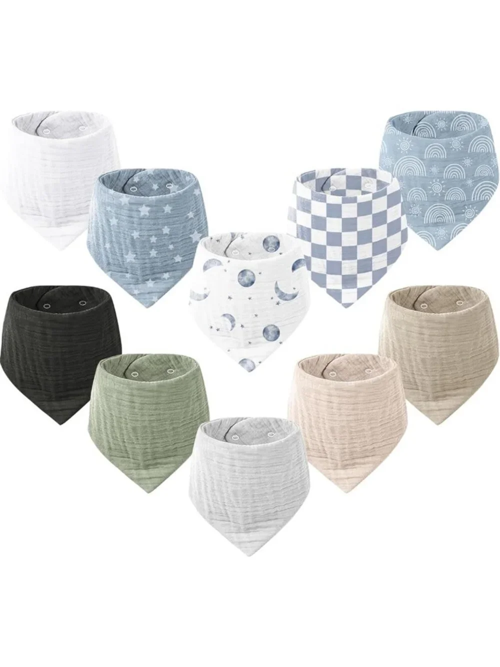 10 Pack Baby Muslin Bandana Bibs | Soft 100% Cotton, Absorbent, Adjustable for